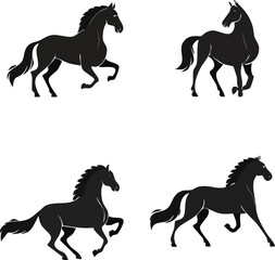 Elegant Horse Silhouette Set A Collection of Running and Standing Arabian Horse Silhouettes on White Background