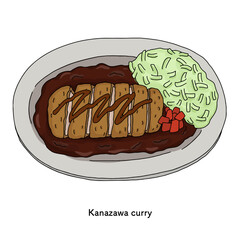 石川県＿金沢カレー　線画のイラスト