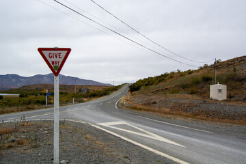 Rural Road with Give Way Sign at Fork