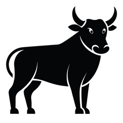 Black Silhouette Illustration of a Bull with Curved Horns on a White Background