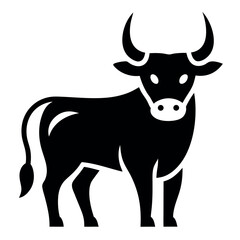 Black Silhouette of a Bull Standing Isolated on a White Background