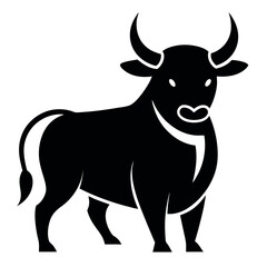 Bold Black Silhouette of a Bull with Curved Horns, Facing Left, on White