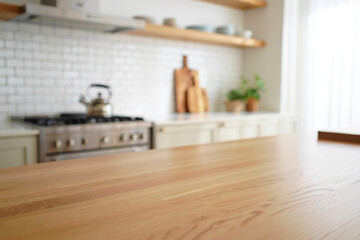 Modern Farmhouse Kitchen Design Light Wood Countertops and White Tile Backsplash