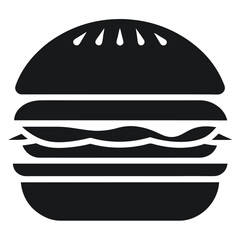 Black and White Burger Illustration Featuring Sesame Seed Bun, Lettuce, and Patty Layers