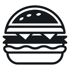 Black and White Line Art of a Burger with Cheese and Lettuce on White Background