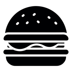 Monochrome Hamburger Icon with Sesame Seed Bun, Patty, Cheese, and Bottom Bun
