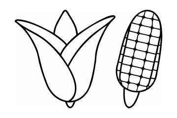 Corn cob and flower petals line art black and white