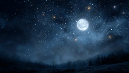 Full Moon Night Sky over Serene Landscape
