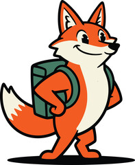 Obraz premium cool fox mascot with backpack for travel or delivery service.