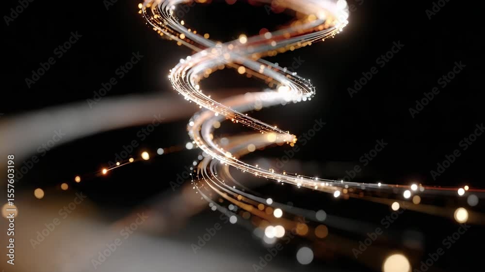 Poster abstract glowing spiral of particles on black background, moving endlessly. perfect for energy, tech