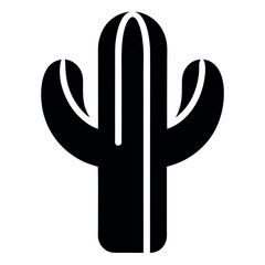 Black Silhouette of a Saguaro Cactus with Two Arms and Vertical Divisions