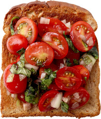 Marinated Tomato Toasts on white background