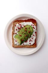 Avocado toast on simple background