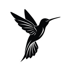 Dynamic flying hummingbird with outstretched wings captured in a bold graphic silhouette style