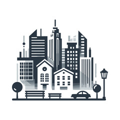 Fototapeta premium Urban skyline featuring modern and traditional architecture with a car and streetlamps