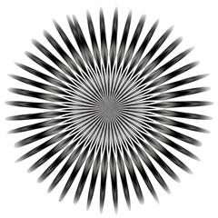 Abstract radial starburst pattern with black and white gradient isolated on transparent background