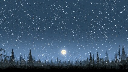 Full Moon Night in a Dark Forest