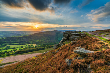 Derwent Edge at sunset in Peak District, UK