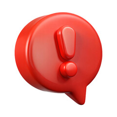 3D Red Exclamation Mark in Speech Bubble, isolated on transparent background