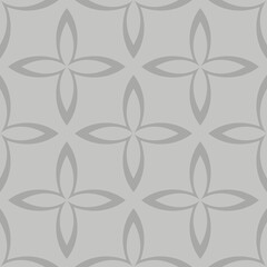 A seamless repeating pattern features large petal-like shapes arranged in a geometric configuration. The design is monochromatic with shades of gray, creating a subtle and elegant look.