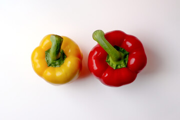 High angle of yellow and red bell peppers