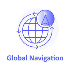 Global Navigation, World Map, Compass Icon, GPS Earth, International Route, Navigation Symbol, Worldwide Direction, Global Locator, Navigation Pin, Earth Guide Vector