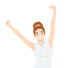 Joyful Woman Celebrating with Arms Raised. Flat vector illustration isolated on white background