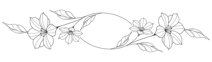 flower and leaves drawing. Vector hand drawn engraved floral card. Botanical, branch and flower Black ink sketch. Great for tattoo, invitations, greeting cards, decor