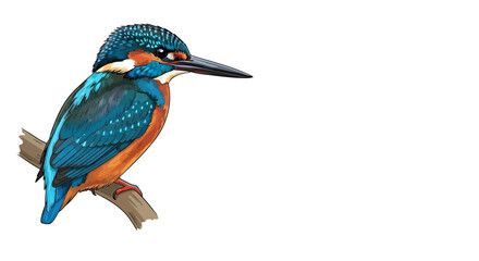 Kingfisher perched on branch illustration