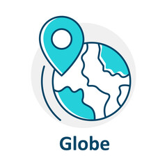 Globe, World Map, Location Pin, Global Navigation, Earth Location, GPS World, Planet Icon, Travel Globe, International Map, Globe Vector Icon
