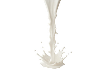 Milk pours and splashes dynamically on a transparent background, ideal for design projects requiring a fluid motion or dairy theme