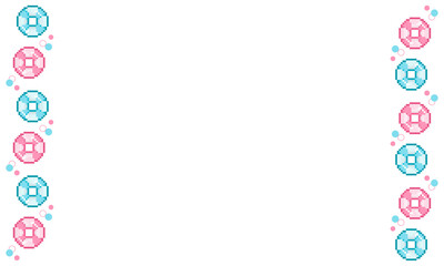 Summer Float Ring Frame in Pixel Art. Cute Pink and Blue Summer Border for Card, SNS or Decoration Use