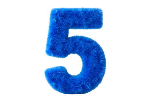 Fluffy Blue Number Five Digit isolated on a transparent background image
