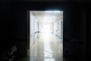 Dark empty corridor in the modern hospital