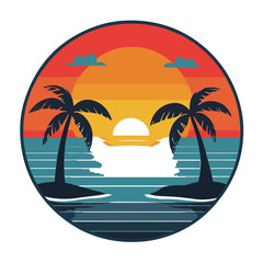Obraz premium Retro sunset with palm trees on tropical islands over the ocean