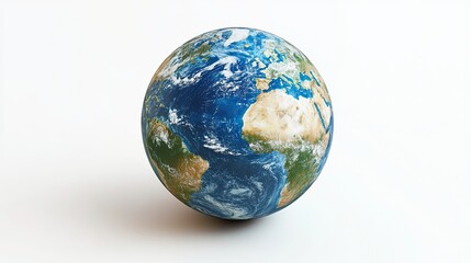Fototapeta premium Shiny 3D sphere of Earth with realistic continents and glossy texture isolated on a clean white background