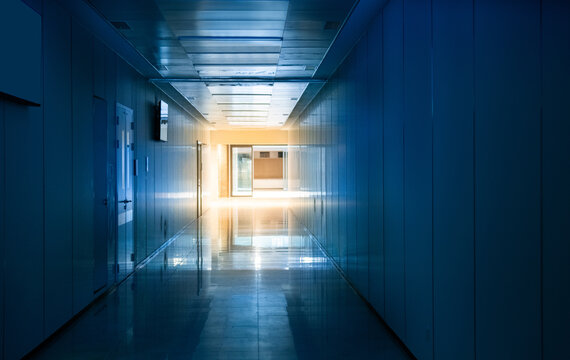 Dark empty corridor in the modern hospital