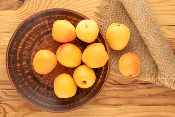 Sweet organic apricots, close-up, top view.