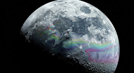 Naklejka premium Abstract Moon Surface with Rainbow Aurora Effects in Space