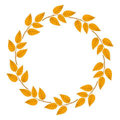 Vector isolated round frame of yellow dry autumn leaves. Border for text. Flat clipart for design