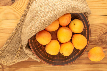 Sweet organic apricots, close-up, top view.