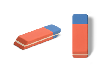 Ink and pencil rubber eraser isolated on a transparent background, PNG. High resolution.