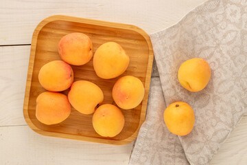 Sweet organic apricots, close-up, top view.