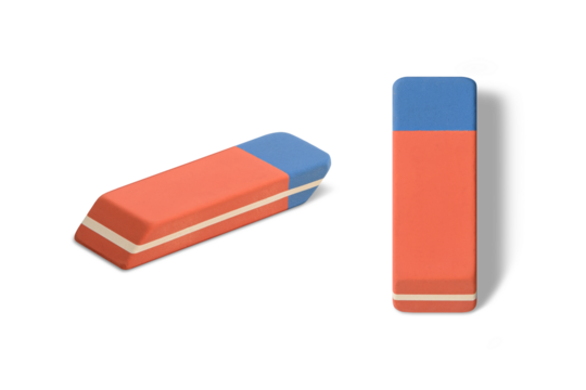 Ink and pencil rubber eraser isolated on a transparent background, PNG. High resolution.