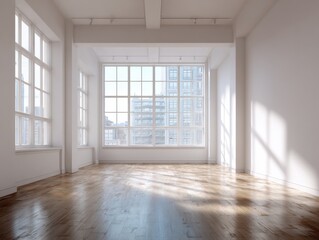 Fototapeta premium A large open room with a lot of windows. The room is empty and has a lot of natural light coming in