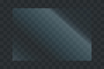 Glass plate on transparent background. Glass texture with glares and light effect with night blue 