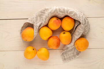 Sweet organic apricots, close-up, top view.