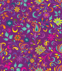 a colorful floral pattern on a purple background