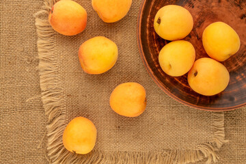 Sweet organic apricots, close-up, top view.