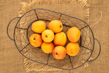 Sweet organic apricots, close-up, top view.